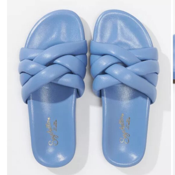 Seychelles X Her ALS Story Low Key Glow Up Leather Slide Sandal Blue Women's 9 - Picture 3 of 13